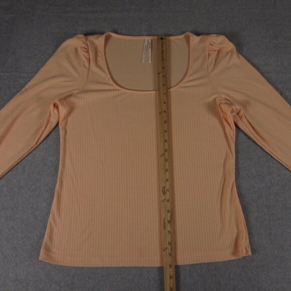 ANTHROPOLOGIE Top Women Size Large Peach Ribbed‎ Knit Puff Shoulder Long Sleeve - Picture 11 of 13